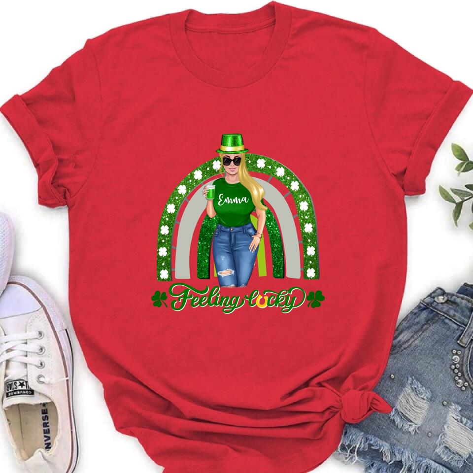Personalized Irish Girl Unisex T-shirt/Sweatshirt/Hoodie - Gift Idea For St Patrick's Day - Feeling Lucky
