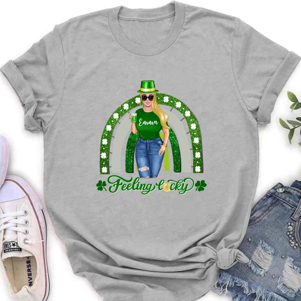 Personalized Irish Girl Unisex T-shirt/Sweatshirt/Hoodie - Gift Idea For St Patrick's Day - Feeling Lucky