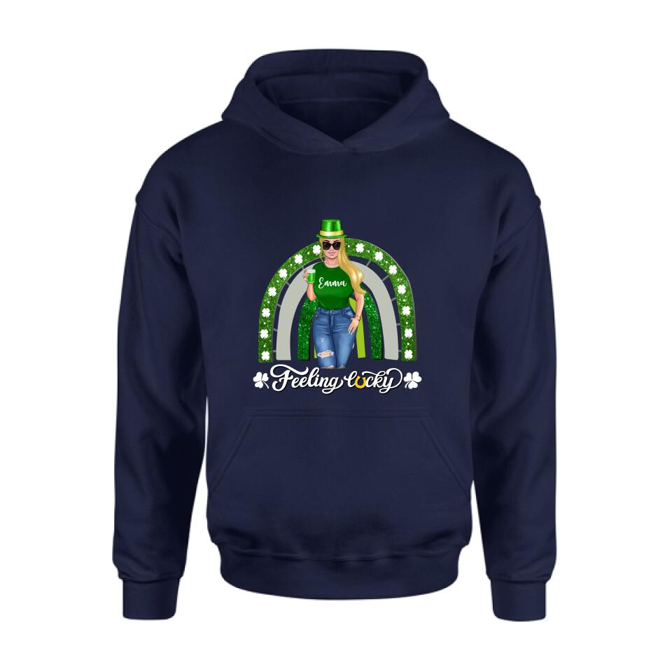 Personalized Irish Girl Unisex T-shirt/Sweatshirt/Hoodie - Gift Idea For St Patrick's Day - Feeling Lucky