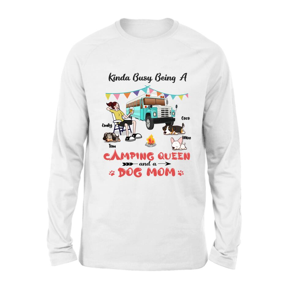 Personalized Camping Queen Shirt - Up to 3 Dogs - Gift Idea For Dog Lovers - Kinda Busy Being A Camping Queen And A Dog Mom