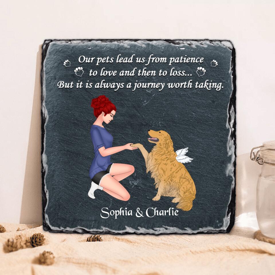 Personalized Dog Mom Square Lithograph - Memorial Gift For Dog Mom/Dog Lover - Our Pets Lead Us From Patience To Love And Then To Loss