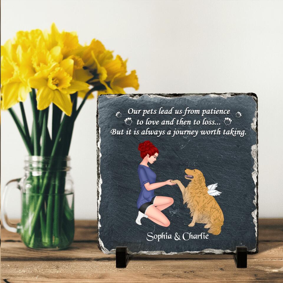 Personalized Dog Mom Square Lithograph - Memorial Gift For Dog Mom/Dog Lover - Our Pets Lead Us From Patience To Love And Then To Loss