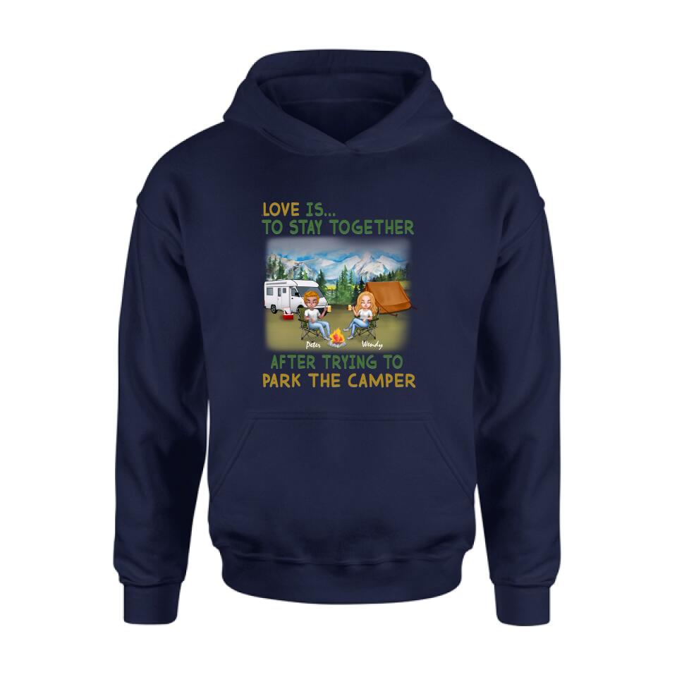Personalized Camping Couple With Dog Shirt/Pullover Hoodie - Couple With Up to 3 Dogs - Gift Idea For Dog/Camping Lover - Home Is Where We Park It