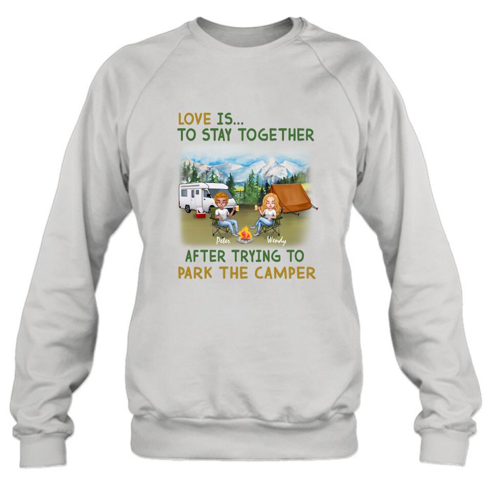 Personalized Camping Couple With Dog Shirt/Pullover Hoodie - Couple With Up to 3 Dogs - Gift Idea For Dog/Camping Lover - Home Is Where We Park It