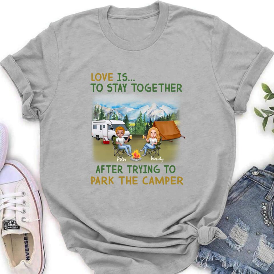 Personalized Camping Couple With Dog Shirt/Pullover Hoodie - Couple With Up to 3 Dogs - Gift Idea For Dog/Camping Lover - Home Is Where We Park It