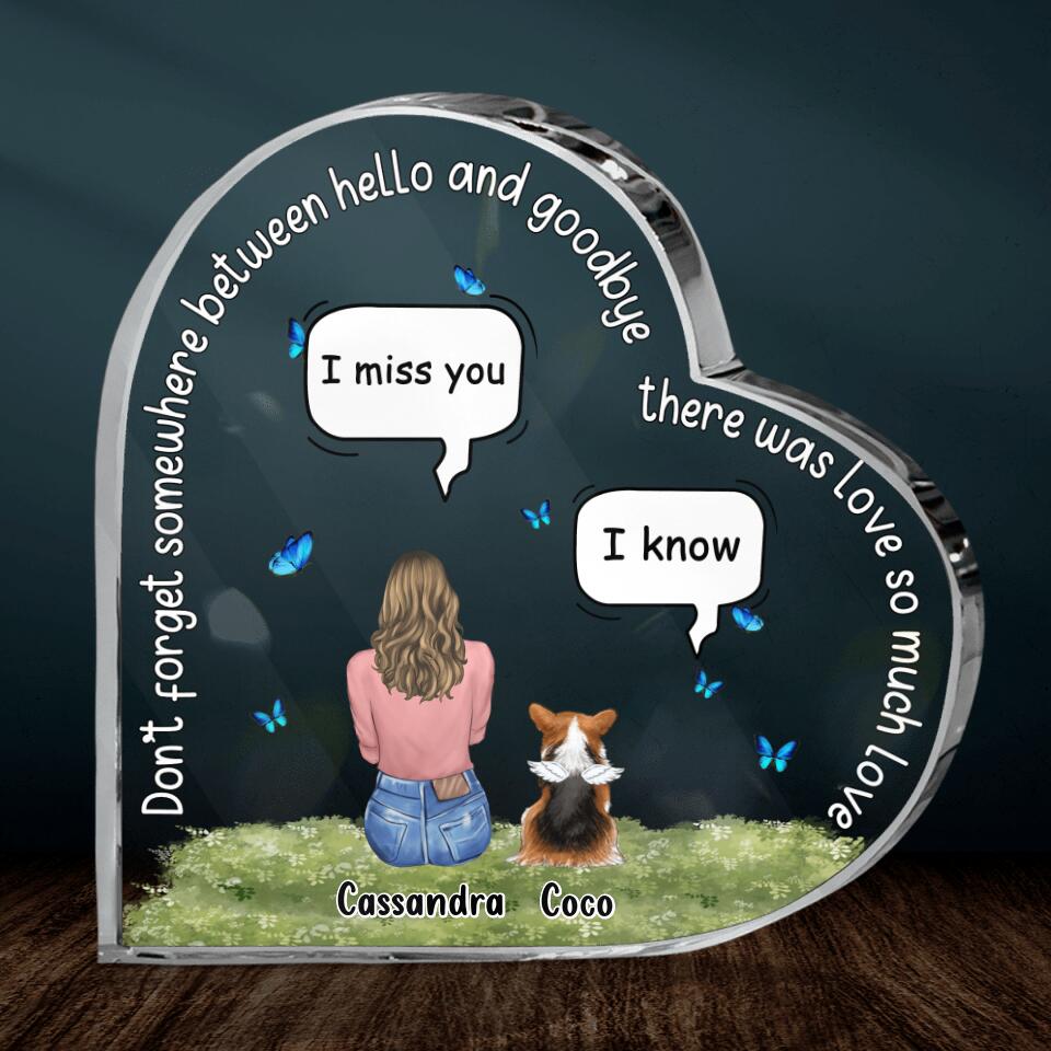 Personalized Pet Mom/Dad Acrylic Plaque - Gift Idea For Dog/Cat/Rabbit Owner with up to 4 Pets - Don't Forget Somewhere Between Hello and Goodbye