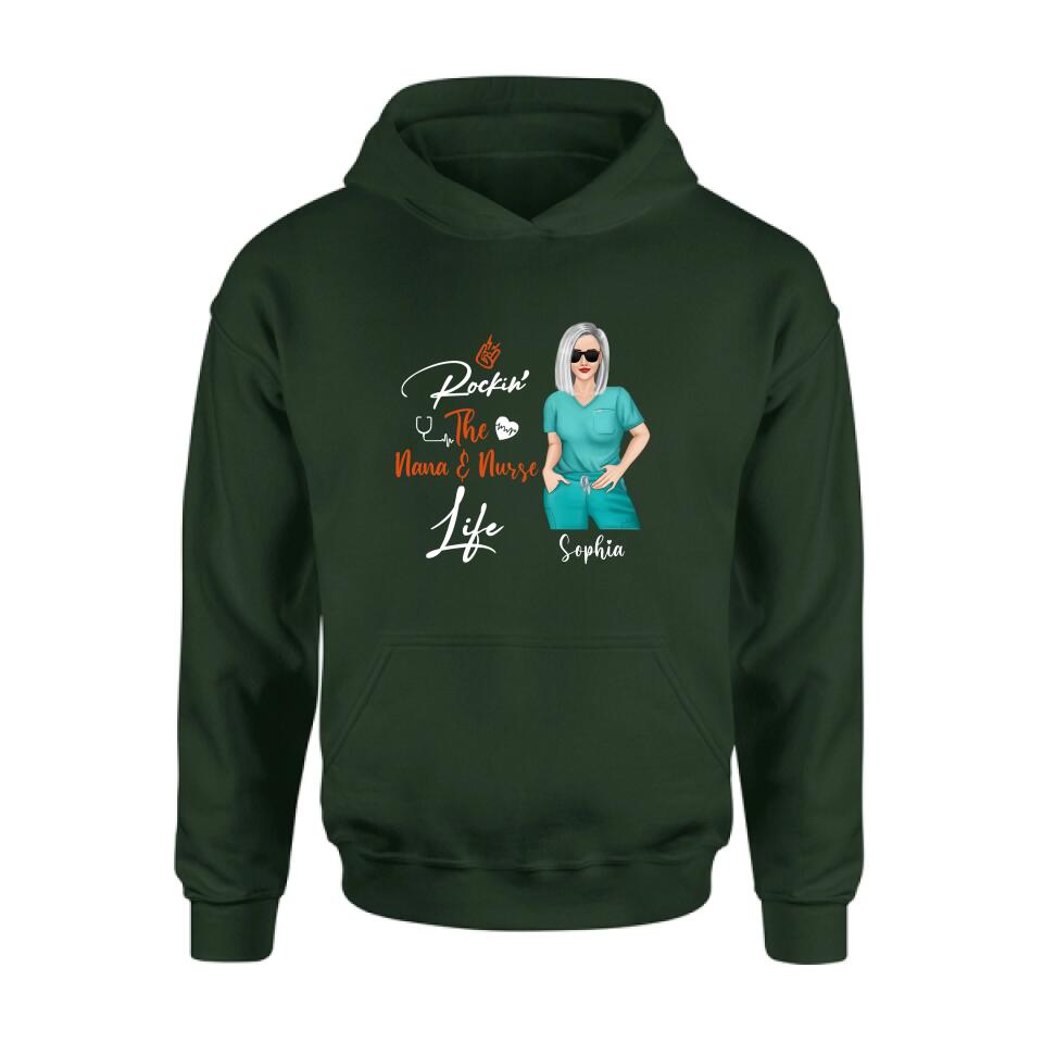 Custom Personalized Nurse Unisex T-shirt/ Sweatshirt/ Hoodie/ Long Sleeve - Gift For Nurse/ Mother's Day 2022 Gift - Rockin' The Nana & Nurse Life