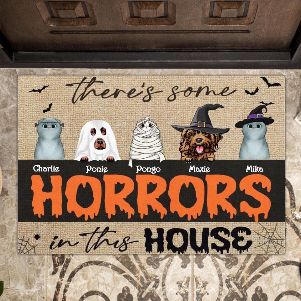 Personalized Halloween Doormat - Gift Idea For Halloween/Pet Lover with up to 5 Pets - There's Some Horrors In This House