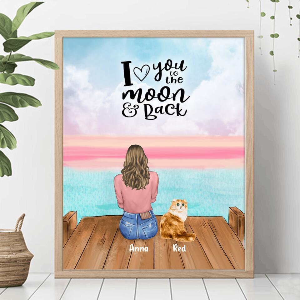 Personalized Pet Mom Poster - Up to 4 Pets - Gift For Dog/Cat Lovers - I Love You To The Moon & Back