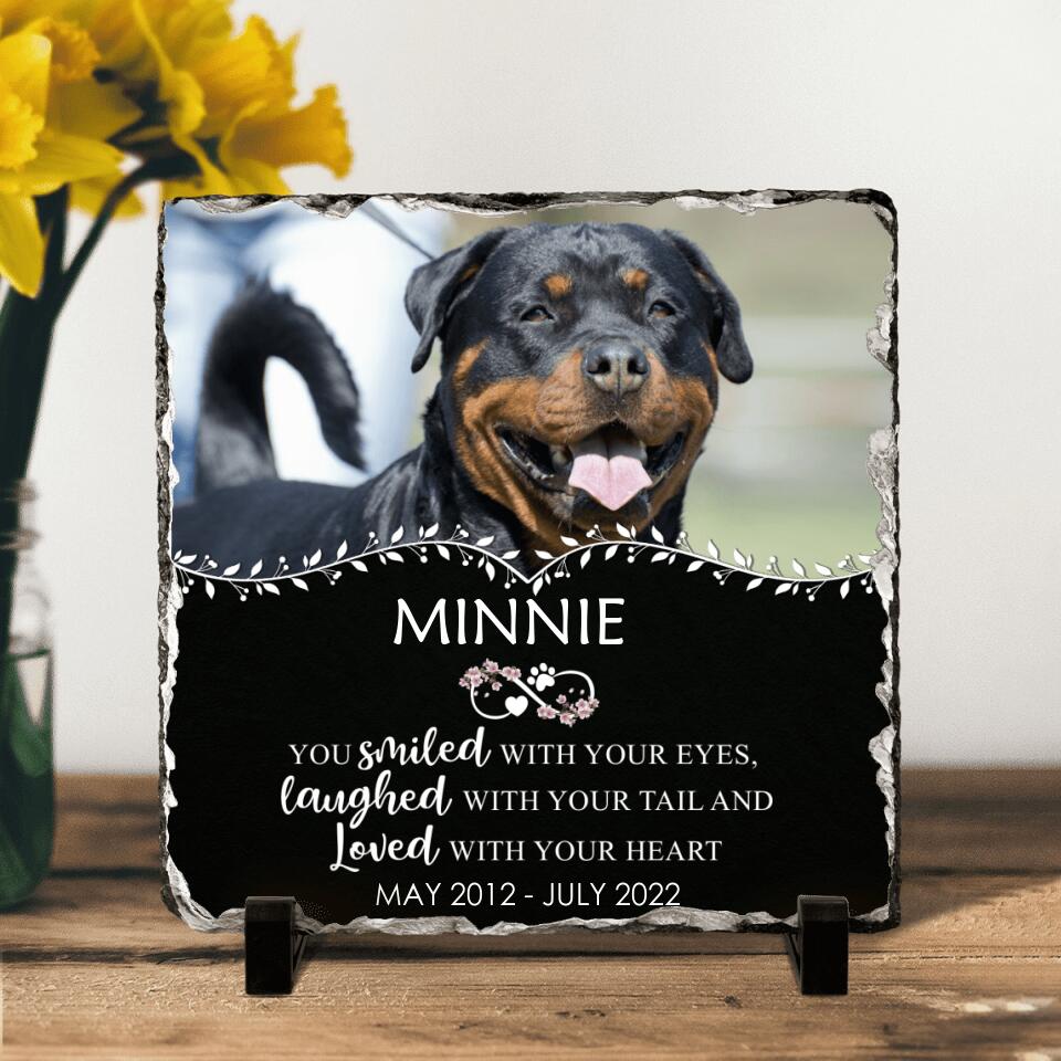 Personalized Memorial Photo Square Lithograph - Memorial Gift Idea For Pet Lovers - You Smiled With Your Eyes Laughed With Your Tail And Loved With Your Heart
