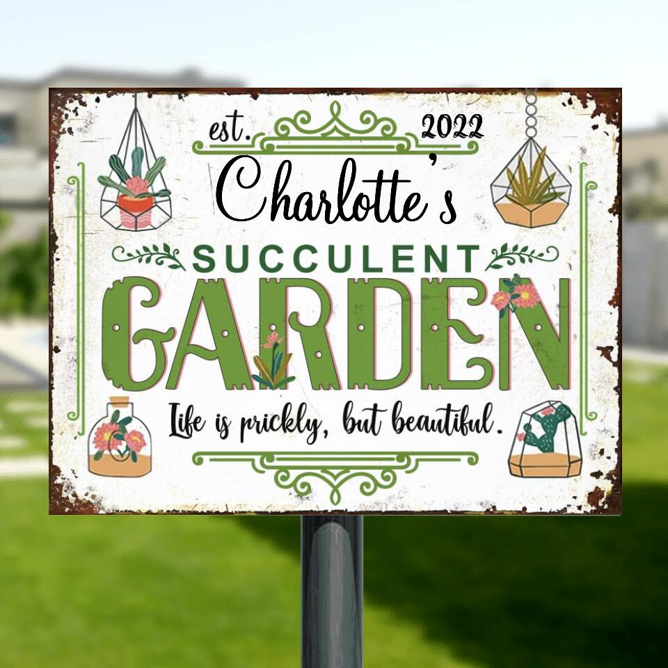 Custom Personalized Succulent Garden Metal Sign - Gift Idea For Cactus Enthusiasts