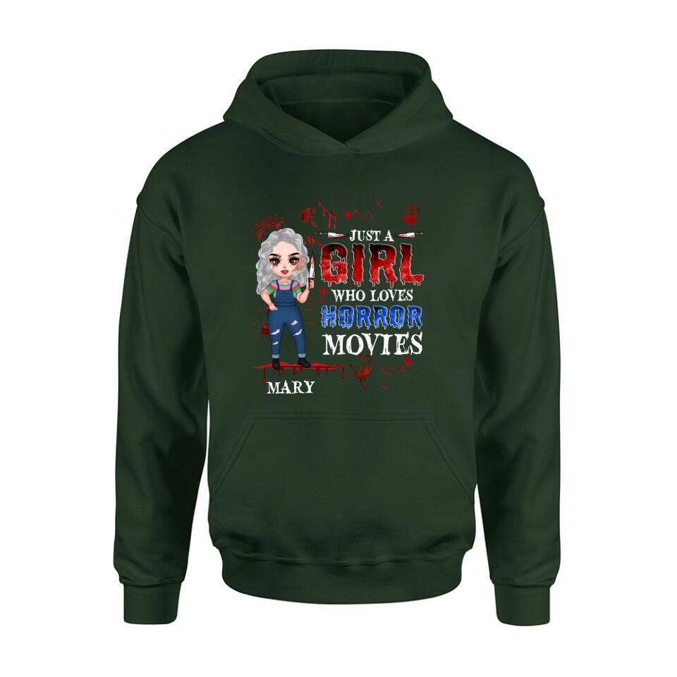 Personalized Halloween Shirt/Hoodie - Gift Idea For Halloween - Just A Girl Who Loves Horror Movies