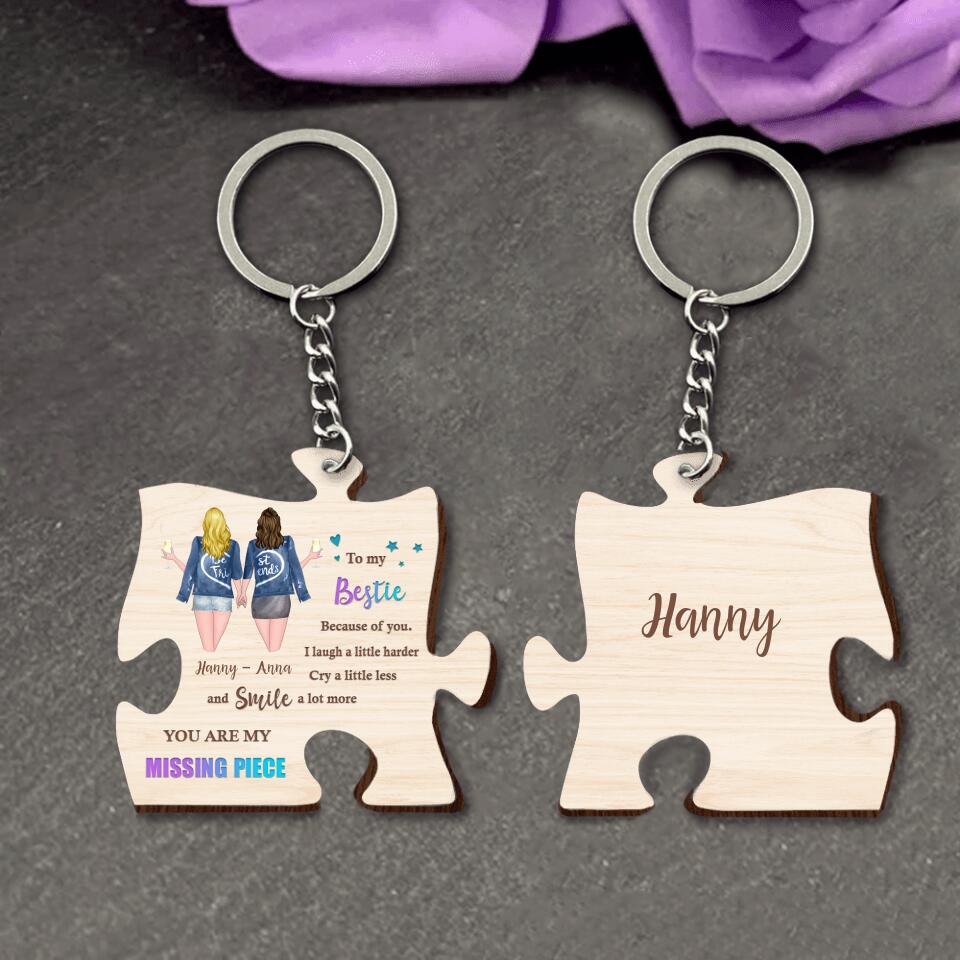 Personalized Besties Wooden Keychain - Gift Idea For Best Friends with up to 4 Girls - To My Bestie, You Are My Missing Piece