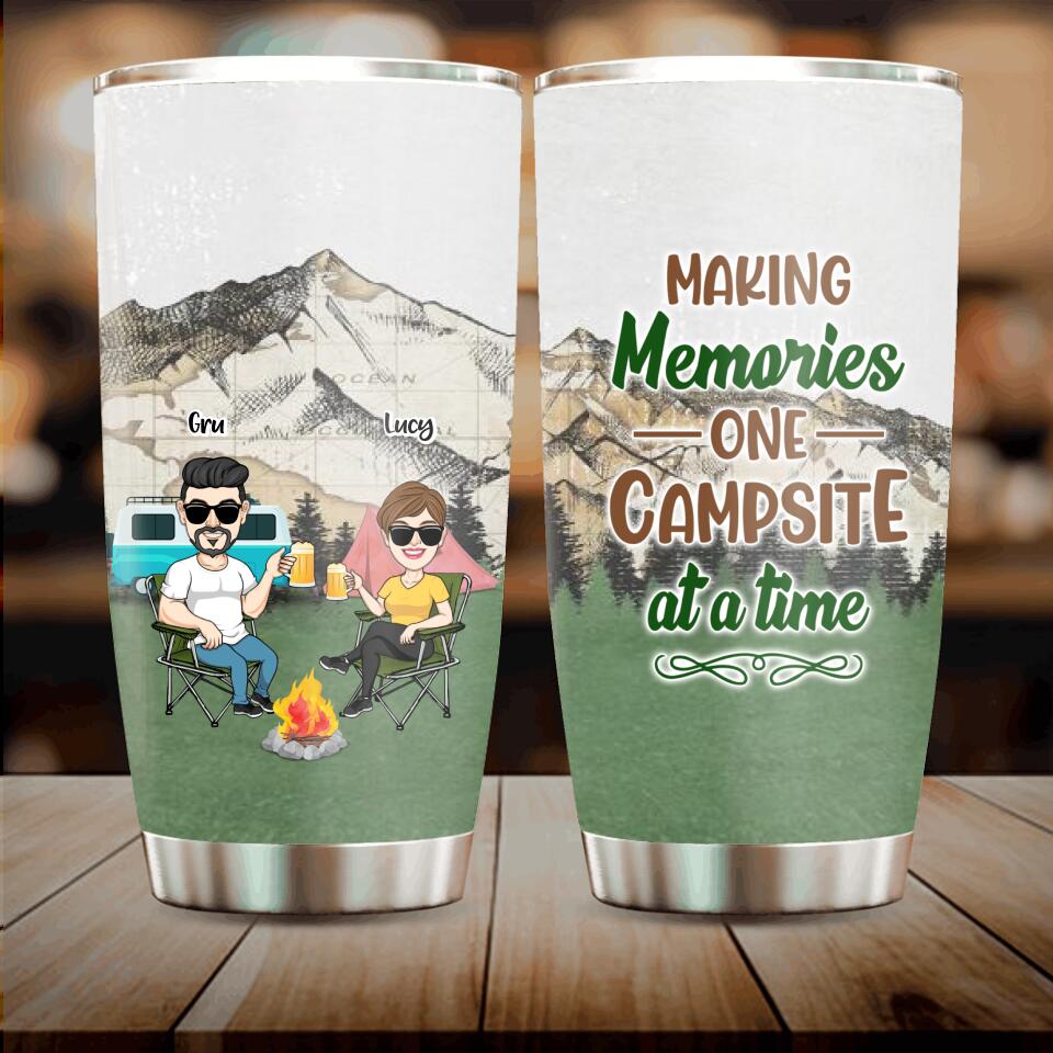 Personalized Camping Couple Tumbler - Couple With Up to 4 Dogs - Gift Idea For Camping/Dog Lover - Making Memories One Campsite At A Time