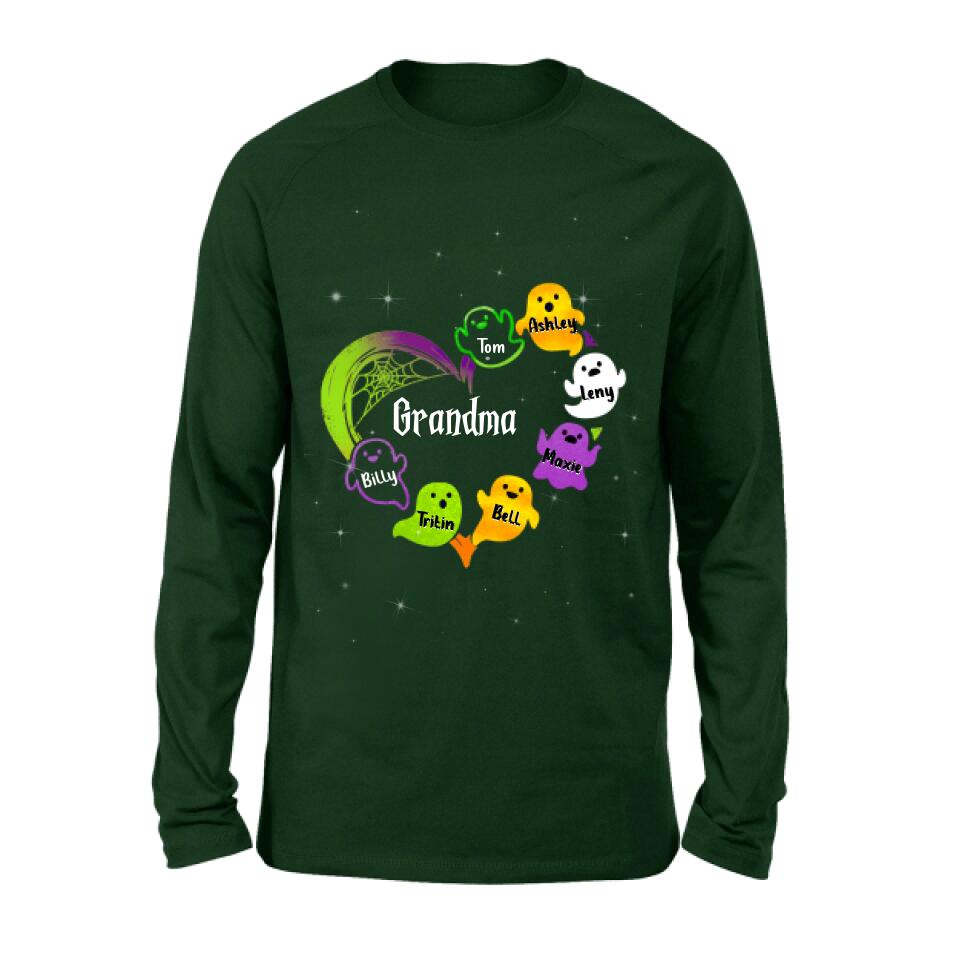 Personalized Grandma & Grandkids Ghost T-shirt/Long Sleeve/Sweatshirt/Hoodie - Halloween Gift for Grandmother - Up to 7 Grandkids