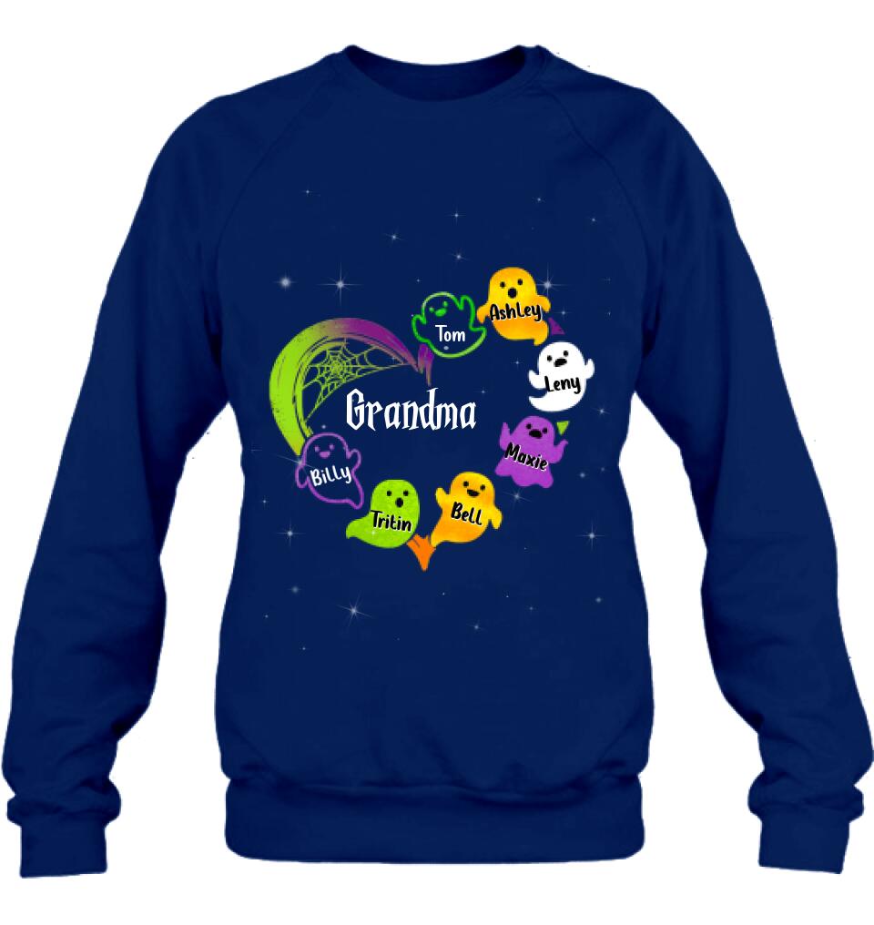 Personalized Grandma & Grandkids Ghost T-shirt/Long Sleeve/Sweatshirt/Hoodie - Halloween Gift for Grandmother - Up to 7 Grandkids