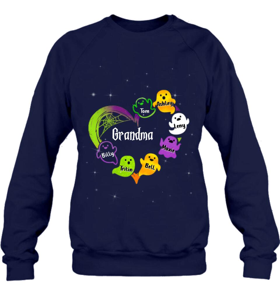 Personalized Grandma & Grandkids Ghost T-shirt/Long Sleeve/Sweatshirt/Hoodie - Halloween Gift for Grandmother - Up to 7 Grandkids