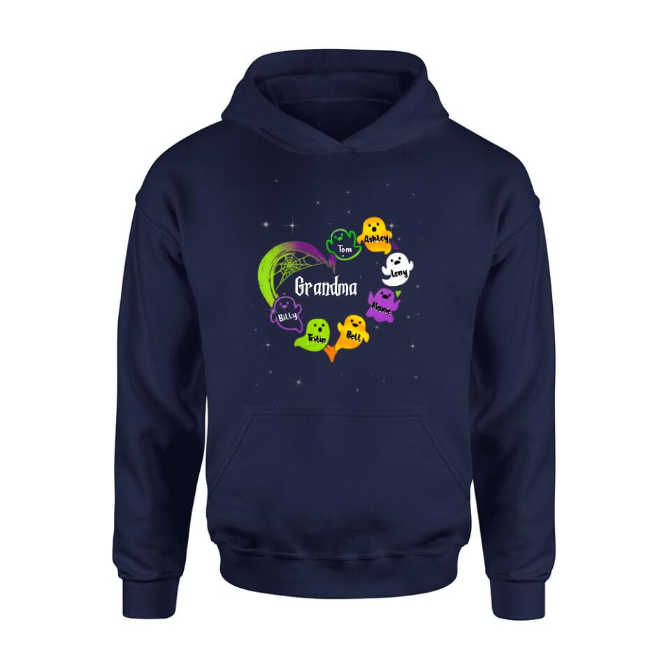 Personalized Grandma & Grandkids Ghost T-shirt/Long Sleeve/Sweatshirt/Hoodie - Halloween Gift for Grandmother - Up to 7 Grandkids