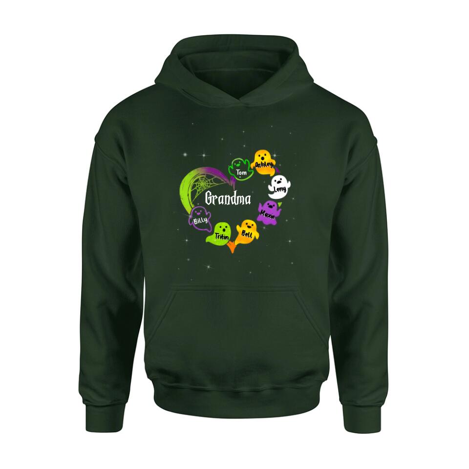 Personalized Grandma & Grandkids Ghost T-shirt/Long Sleeve/Sweatshirt/Hoodie - Halloween Gift for Grandmother - Up to 7 Grandkids