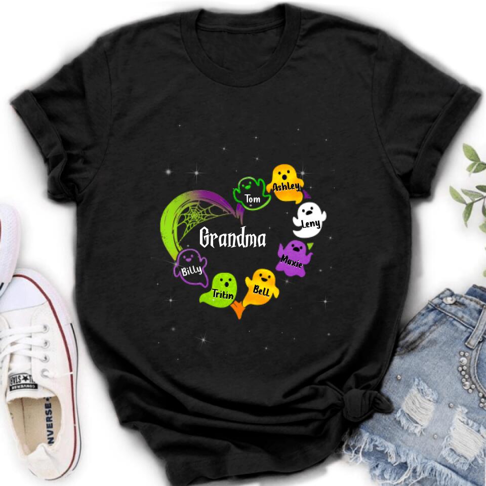 Personalized Grandma & Grandkids Ghost T-shirt/Long Sleeve/Sweatshirt/Hoodie - Halloween Gift for Grandmother - Up to 7 Grandkids