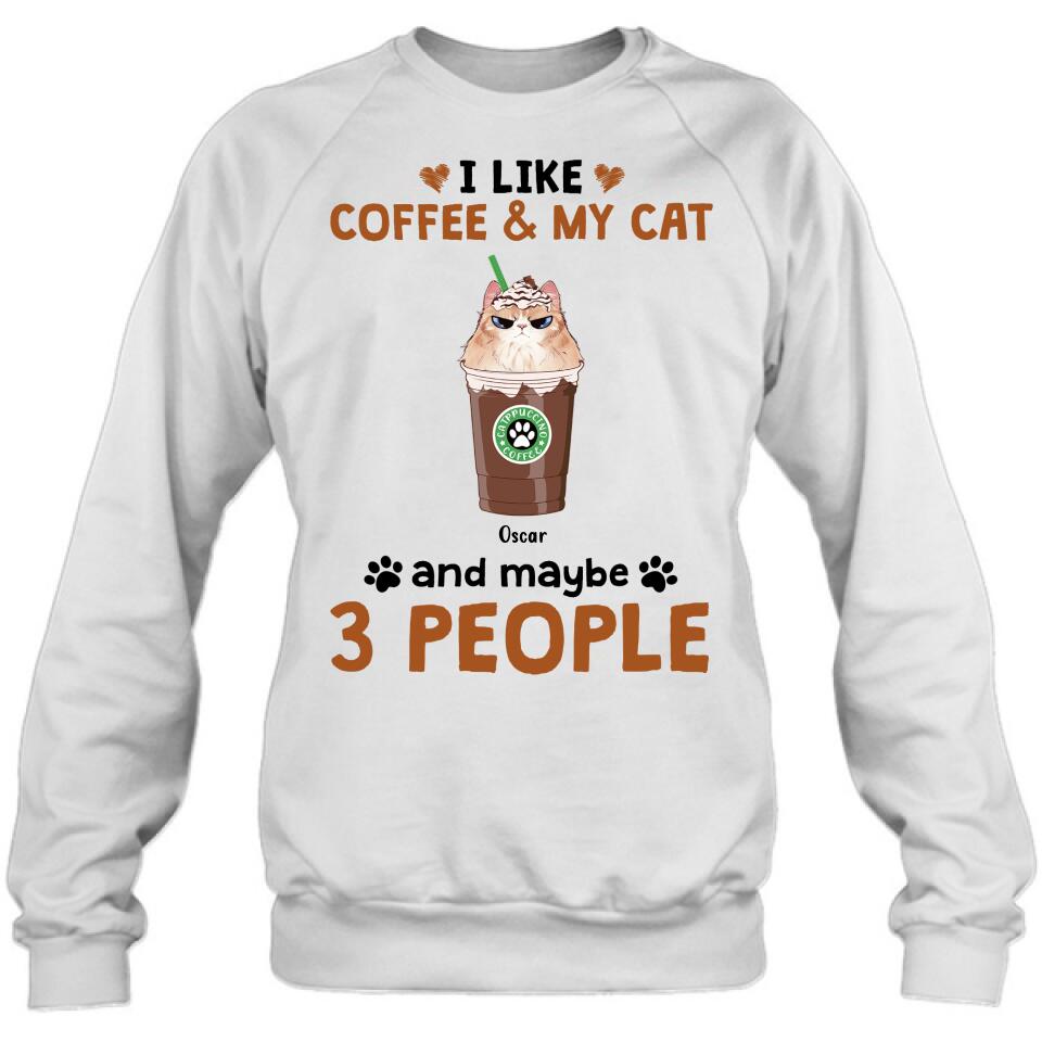 Personalized Catpuccino Shirt - Gift Idea For Cat Lover with up to 5 Cats - I Like Coffee & My Cat and Maybe 3 People