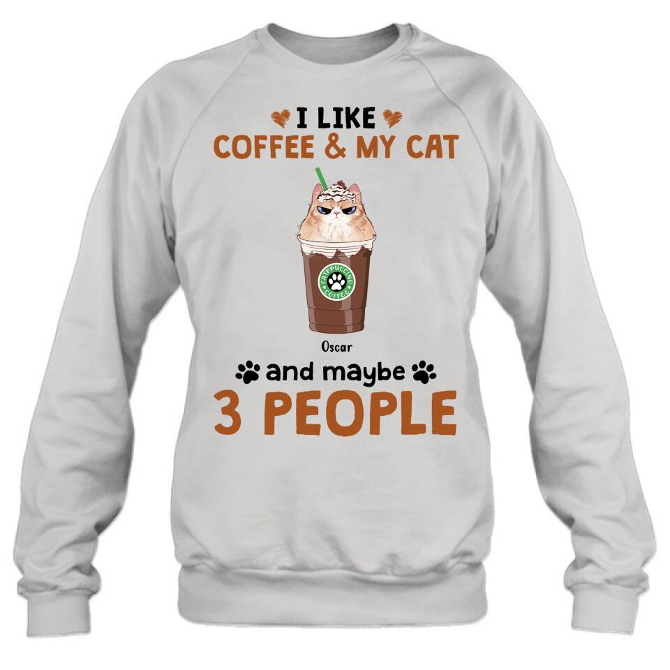 Personalized Catpuccino Shirt - Gift Idea For Cat Lover with up to 5 Cats - I Like Coffee & My Cat and Maybe 3 People