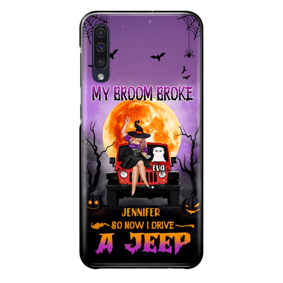 Custom Personalized Off-road Girl Phone Case - Upto 4 Cats - Halloween Gift Idea For Off-road Lovers/Cat Lovers - My Broom Broke - Case for iPhone/Samsung
