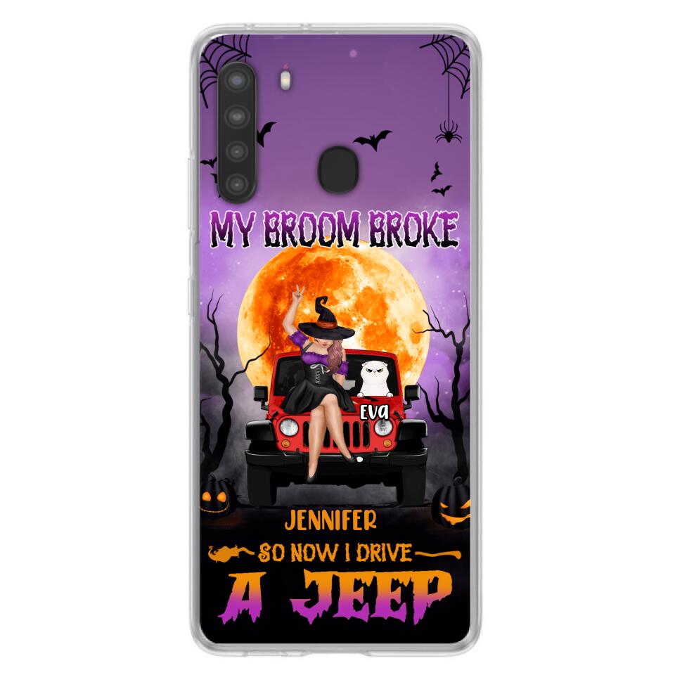 Custom Personalized Off-road Girl Phone Case - Upto 4 Cats - Halloween Gift Idea For Off-road Lovers/Cat Lovers - My Broom Broke - Case for iPhone/Samsung