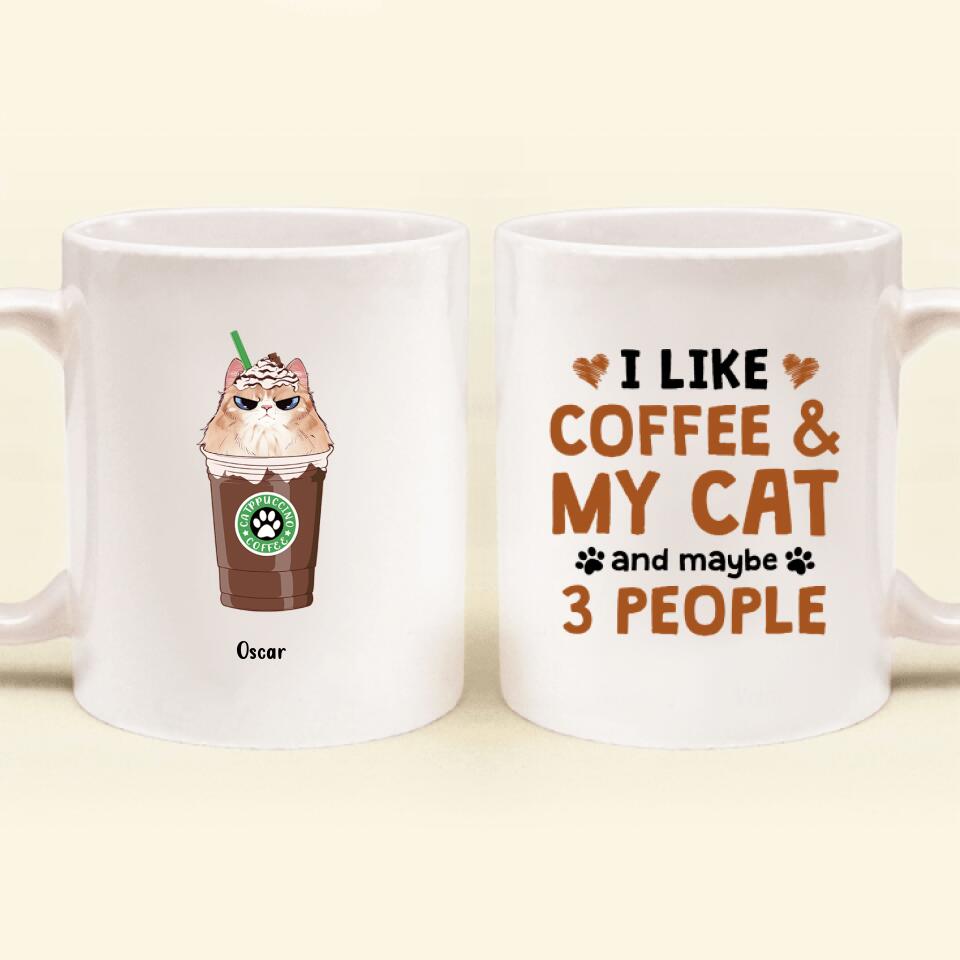 Personalized Catpuccino Coffee Mug - Gift Idea For Cat Lover with up to 5 Cats - I Like Coffee & My Cat and Maybe 3 People