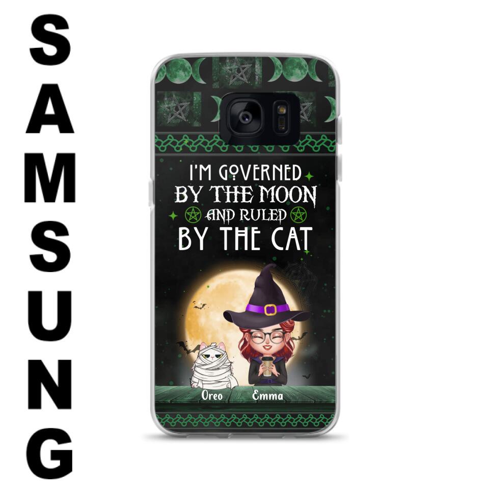 Custom Personalized Cats Witch Phone Case - Halloween Gift For Cat Lover - Governed By The Moon, Ruled By The Cats - Case For iPhone And Samsung