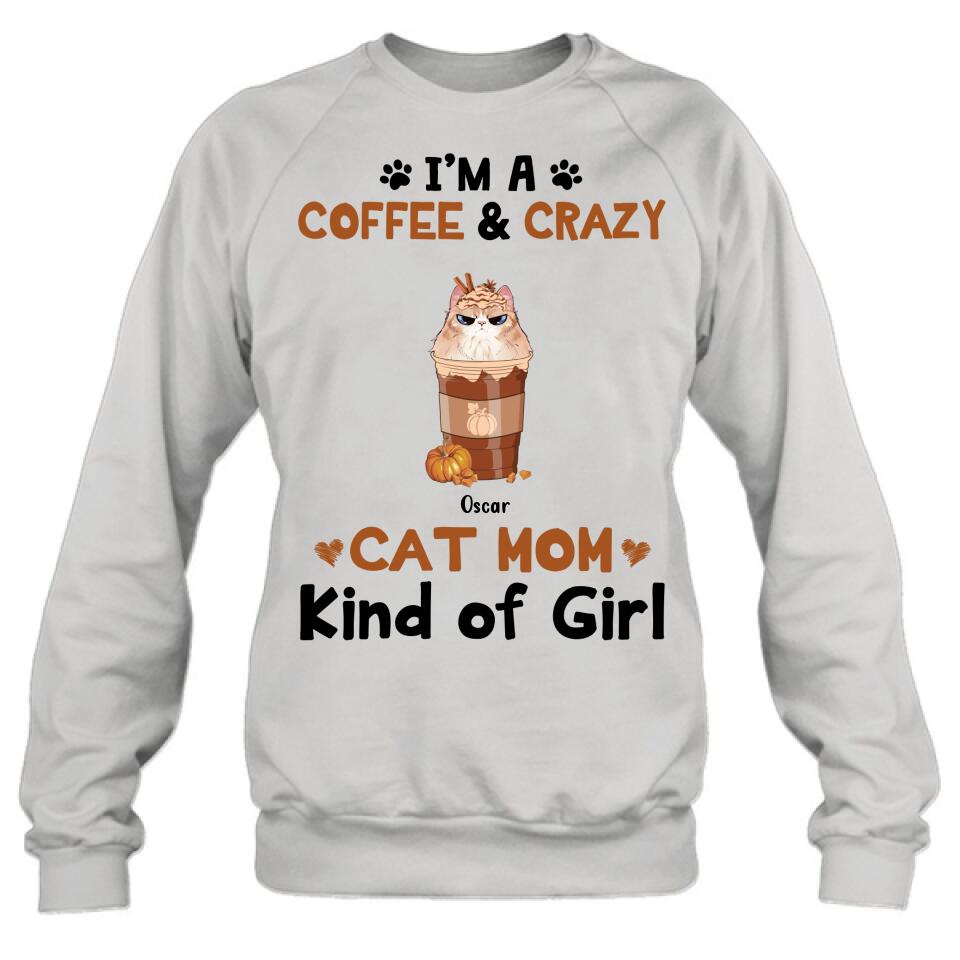 Personalized Cat Mom & Coffee Shirt - Gift Idea For Cat Lover - Up To 5 Cats - I'm A Coffee & Crazy Cat Mom Kind Of Girl