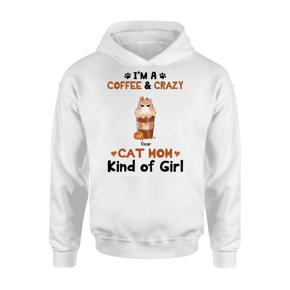 Personalized Cat Mom & Coffee Shirt - Gift Idea For Cat Lover - Up To 5 Cats - I'm A Coffee & Crazy Cat Mom Kind Of Girl