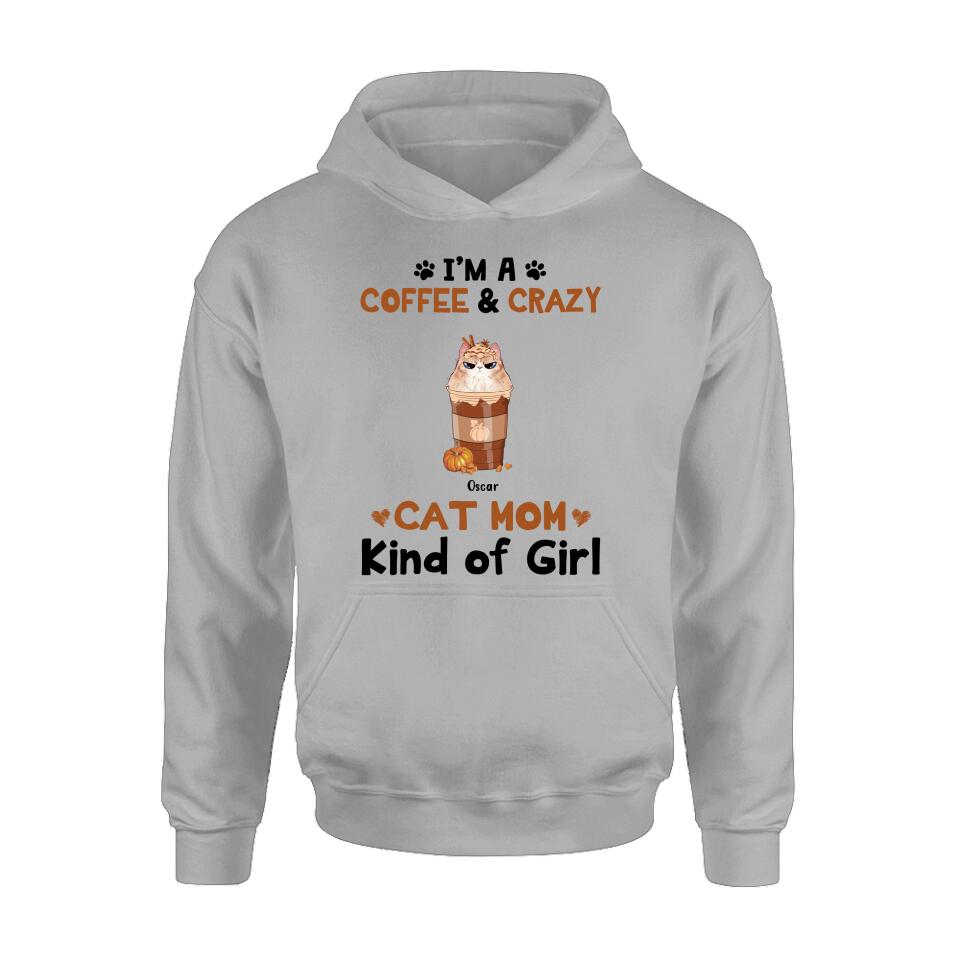 Personalized Cat Mom & Coffee Shirt - Gift Idea For Cat Lover - Up To 5 Cats - I'm A Coffee & Crazy Cat Mom Kind Of Girl