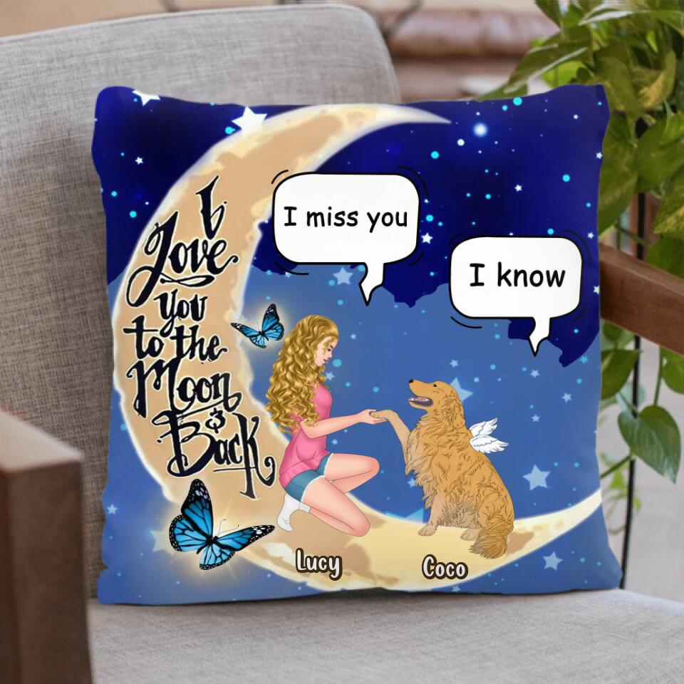 Personalized Dog Mom Quilt/Fleece Blanket/Pillow Cover - Memorial Gift For Dog Lovers - I Love You To The Moon And Back