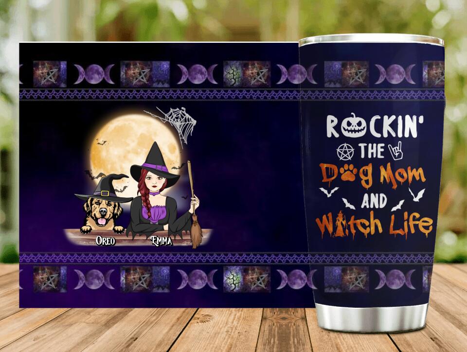 Personalized Pet Witch Tumbler - Up to 4 Pets - Halloween Gift For Dog/Cat Lover - Rockin' The Dog Mom & Witch Life