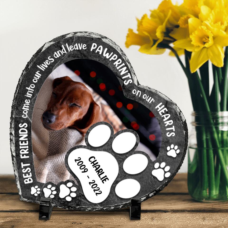 Personalized Memorial Heart Lithograph - Custom Dog Photo - Best Friends Come Into Our Lives and Leave Pawprints On Our Hearts