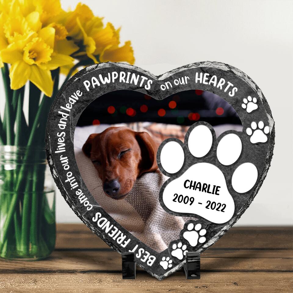 Personalized Memorial Heart Lithograph - Custom Dog Photo - Best Friends Come Into Our Lives and Leave Pawprints On Our Hearts