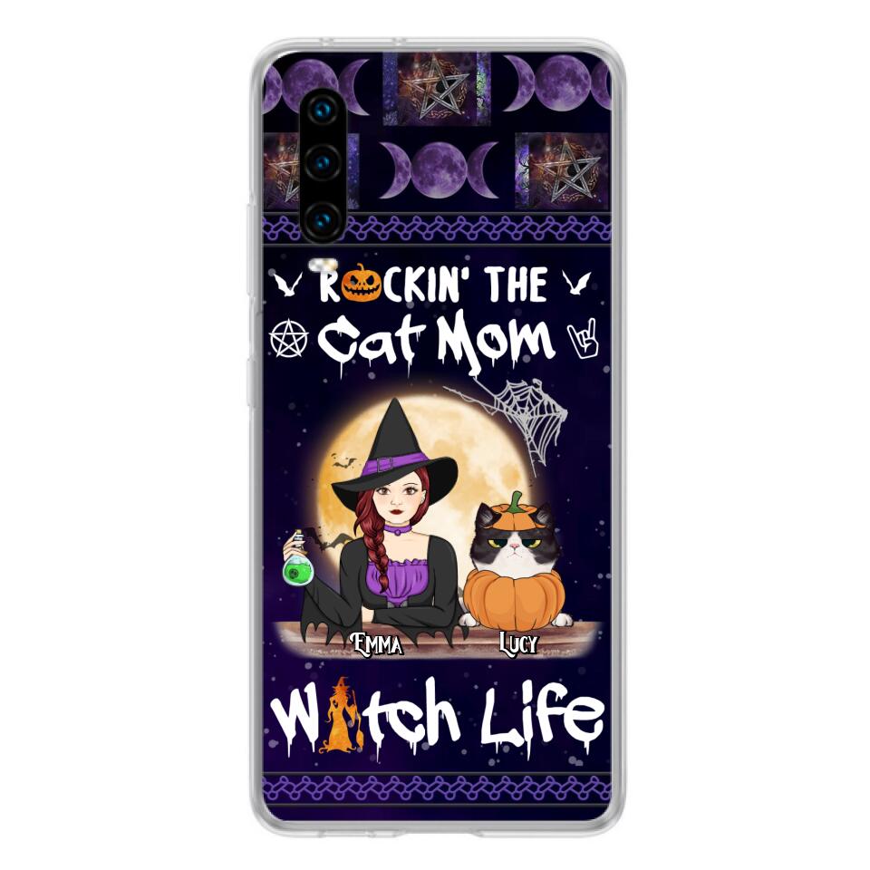 Custom Personalized Pet Witch Phone Case - Up to 4 Pets - Halloween Gift For Dog/ Cat Lover - Rockin' The Cat Mom & Witch Life - Case For Xiaomi, Oppo And Huawei