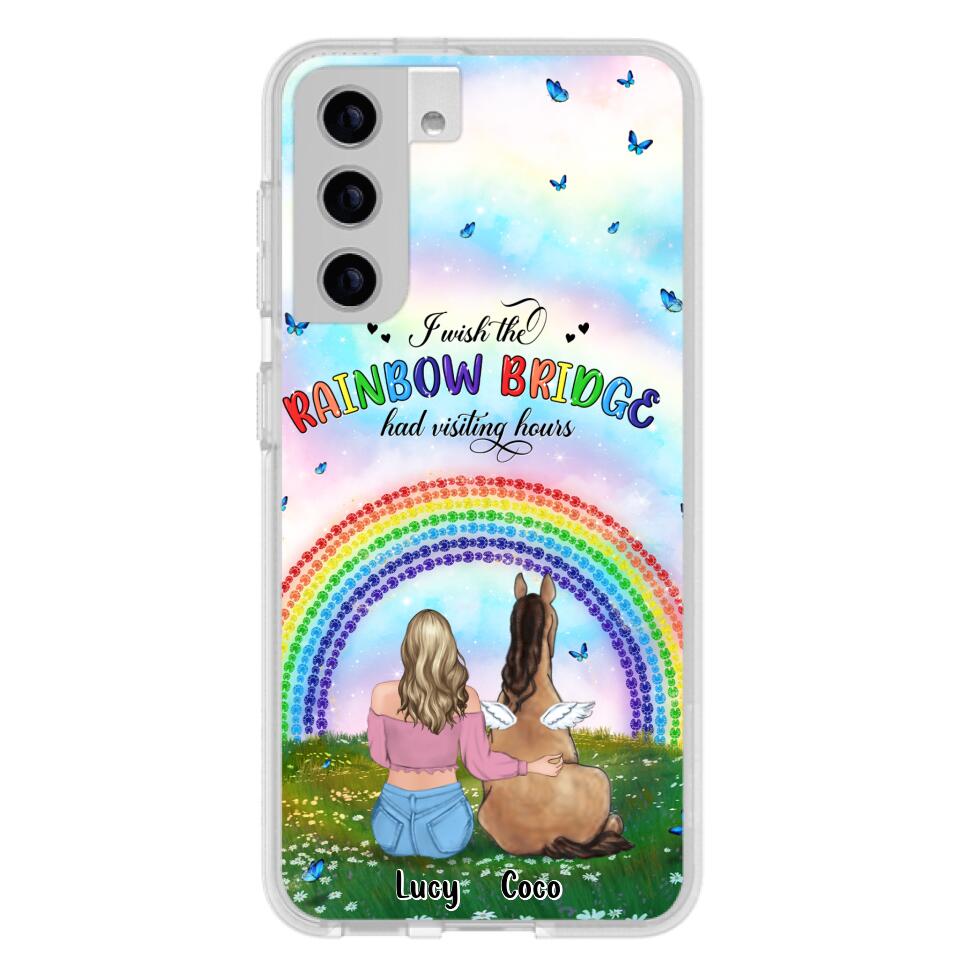 Custom Personalized Horse Memorial Phone Case - Upto 4 Horses - Memorial Gift For Horse Lover - I Wish The Rainbow Bridge Had Visiting Hours - Case For iPhone And Samsung