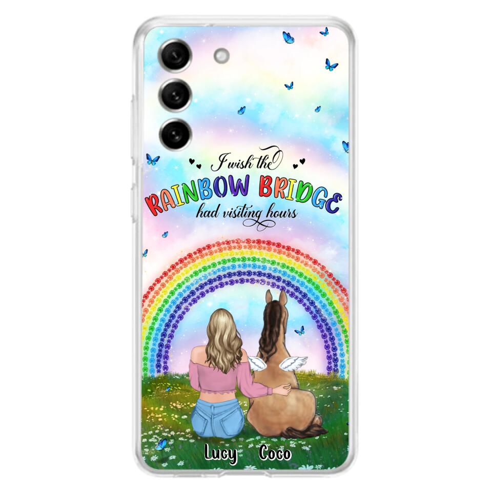 Custom Personalized Horse Memorial Phone Case - Upto 4 Horses - Memorial Gift For Horse Lover - I Wish The Rainbow Bridge Had Visiting Hours - Case For iPhone And Samsung