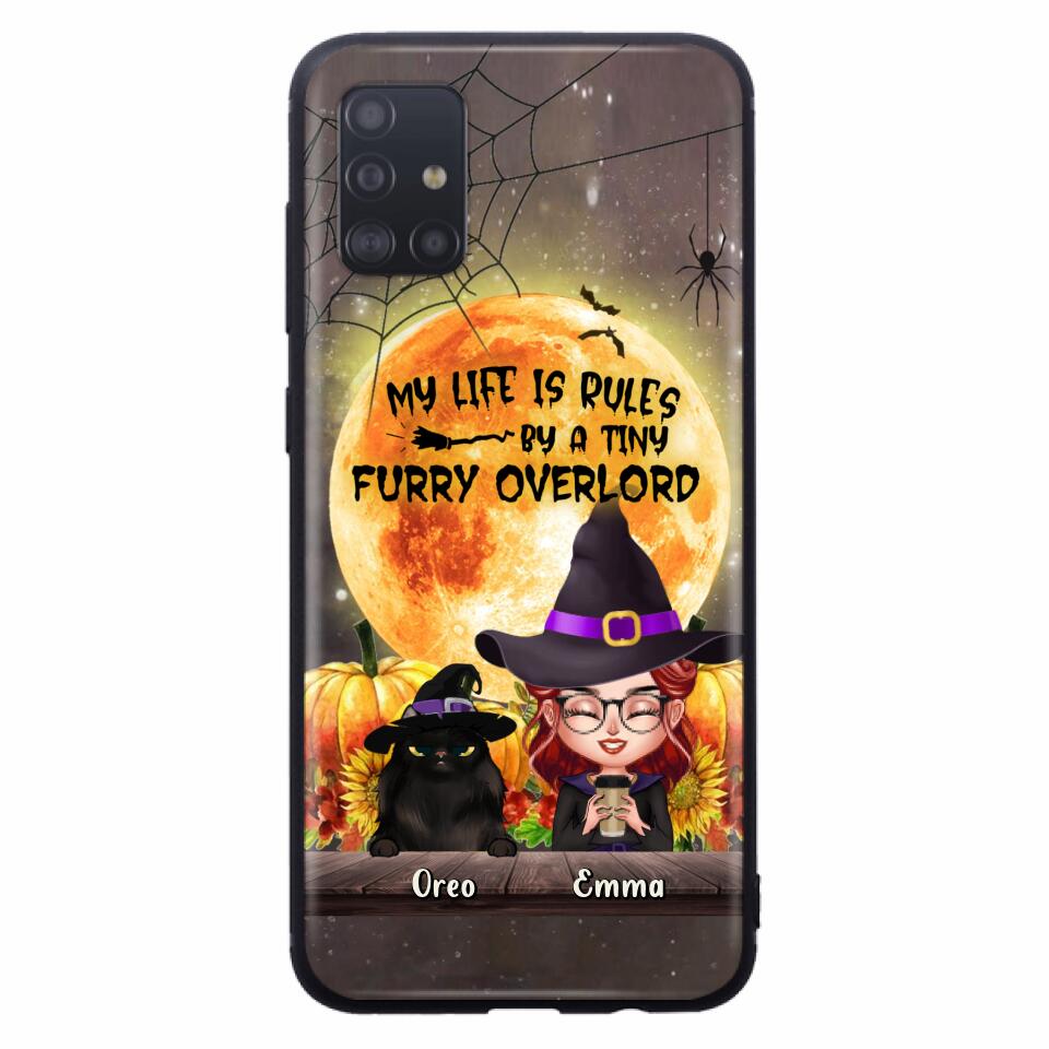 Custom Personalized Cat Witch Phone Case - Upto 5 Cats - Halloween Gift Idea For Cat Lovers - My Life Is Ruled By A Tiny Furry Overlord - Case For iPhone And Samsung