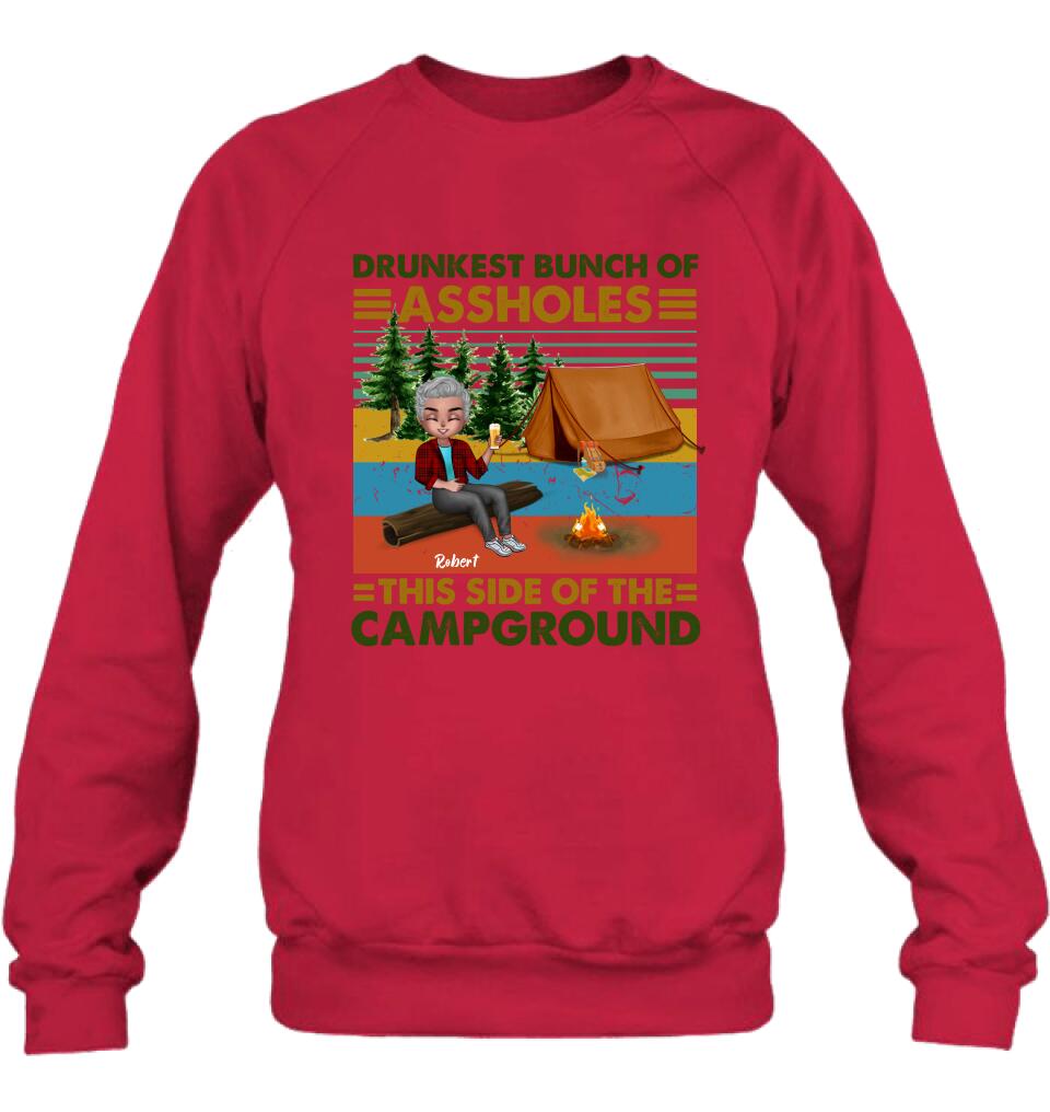Personalized Camping Shirt/Pullover Hoodie - Gift Idea For Friends/Camping Lover - Up to 5 People - Drunkest Bunch Of Assholes This Side Of The Campground