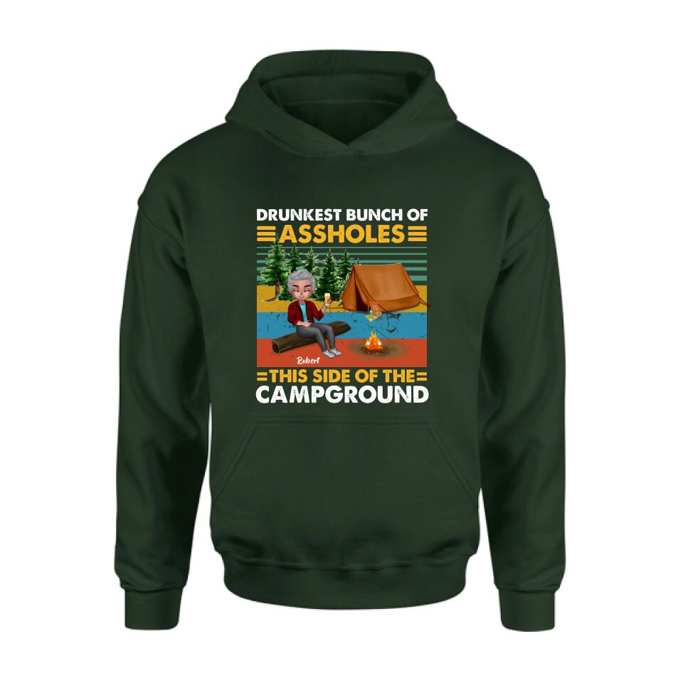 Personalized Camping Shirt/Pullover Hoodie - Gift Idea For Friends/Camping Lover - Up to 5 People - Drunkest Bunch Of Assholes This Side Of The Campground