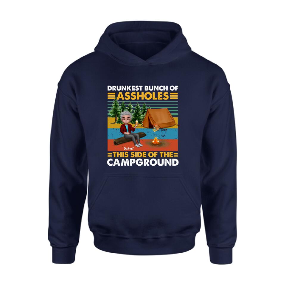 Personalized Camping Shirt/Pullover Hoodie - Gift Idea For Friends/Camping Lover - Up to 5 People - Drunkest Bunch Of Assholes This Side Of The Campground