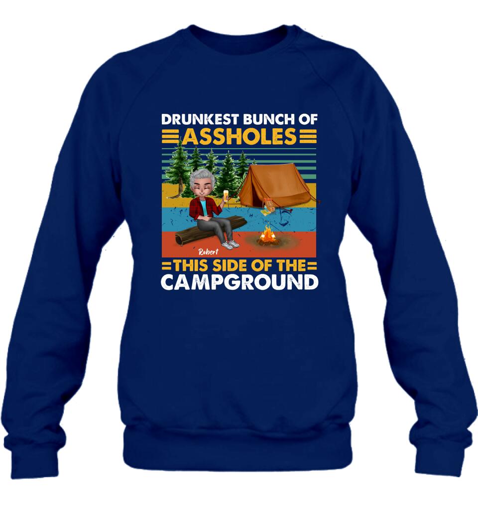 Personalized Camping Shirt/Pullover Hoodie - Gift Idea For Friends/Camping Lover - Up to 5 People - Drunkest Bunch Of Assholes This Side Of The Campground