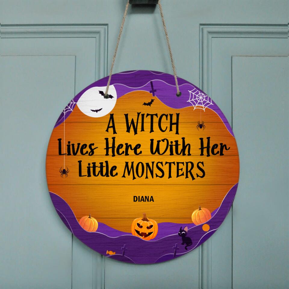 Personalized Pumpkin Circle Door Sign - Gift for Halloween with up to 4 Pumpkins - A Witch Lives Here - Wiccan Decor/Pagan Decor