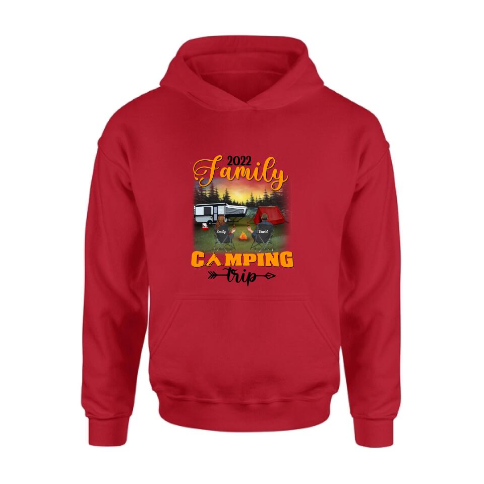 Personalized Family Camping Trip Shirt/Pullover Hoodie - Couple/Single Parent/Parents With Up to 3 Kids And 3 Pets - Gift Idea For Whole Family/Camping Lover