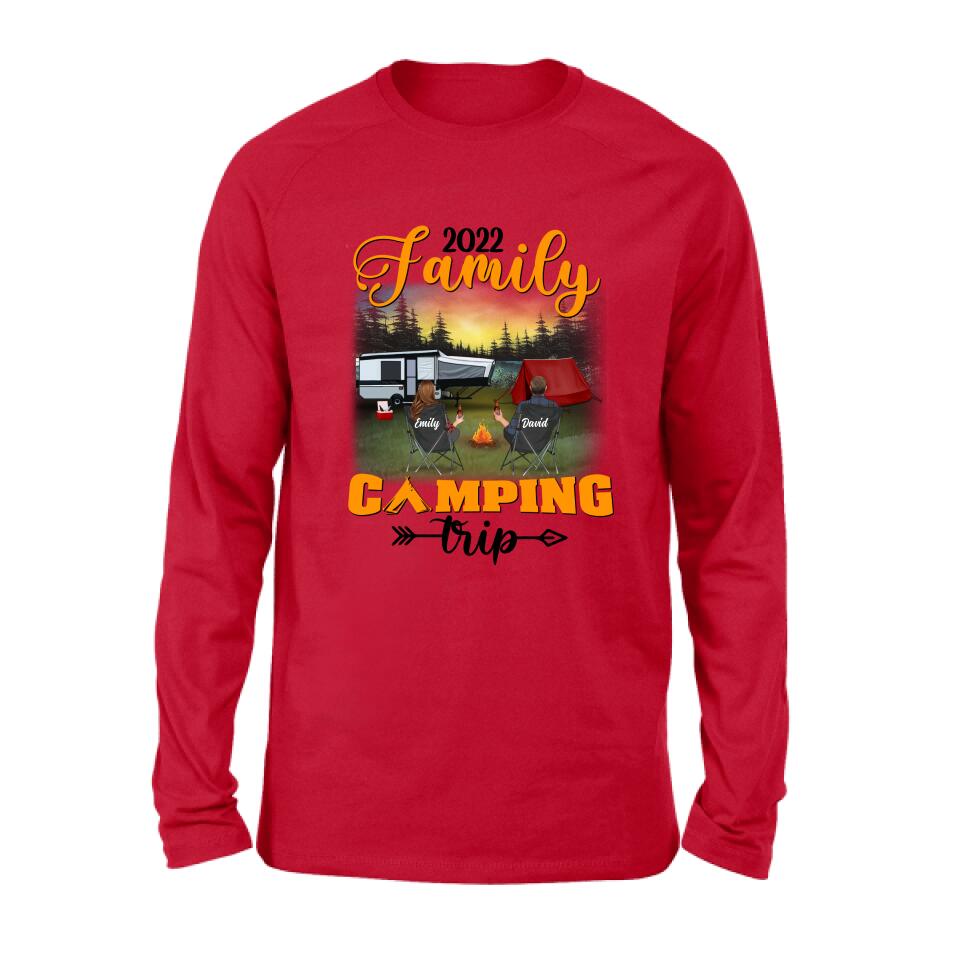 Personalized Family Camping Trip Shirt/Pullover Hoodie - Couple/Single Parent/Parents With Up to 3 Kids And 3 Pets - Gift Idea For Whole Family/Camping Lover