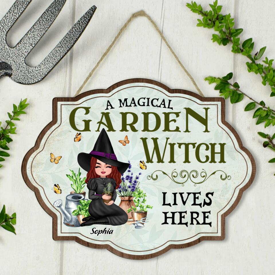 Personalized Garden Witch Wooden Sign - Gift Idea For Halloween/Wiccan Decor/Pagan Decor - A Magical Garden Witch Lives Here