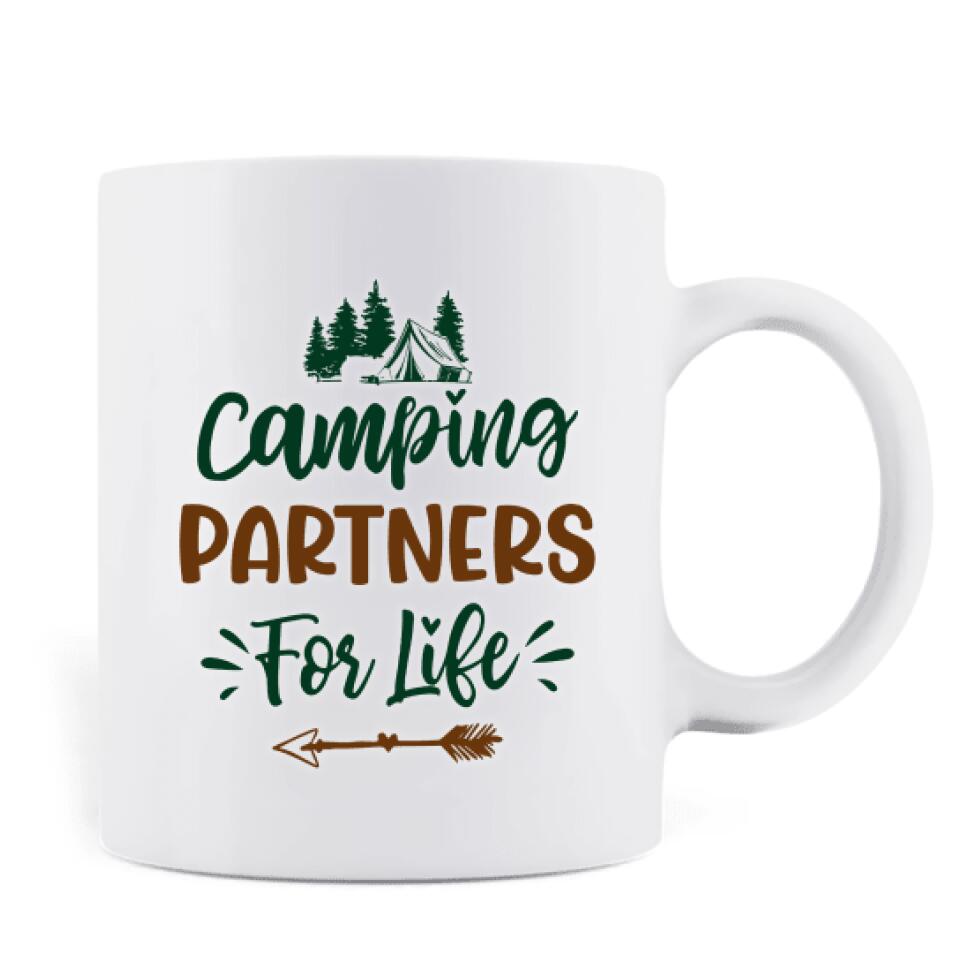 Personalized Camping Couple And Dog Coffee Mug - Couple With Up to 2 Dogs - Valentine's Day Gift Idea For Couple - Camping Partners For Life
